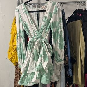 Luxxel White and Mint Green Floral Mini Dress